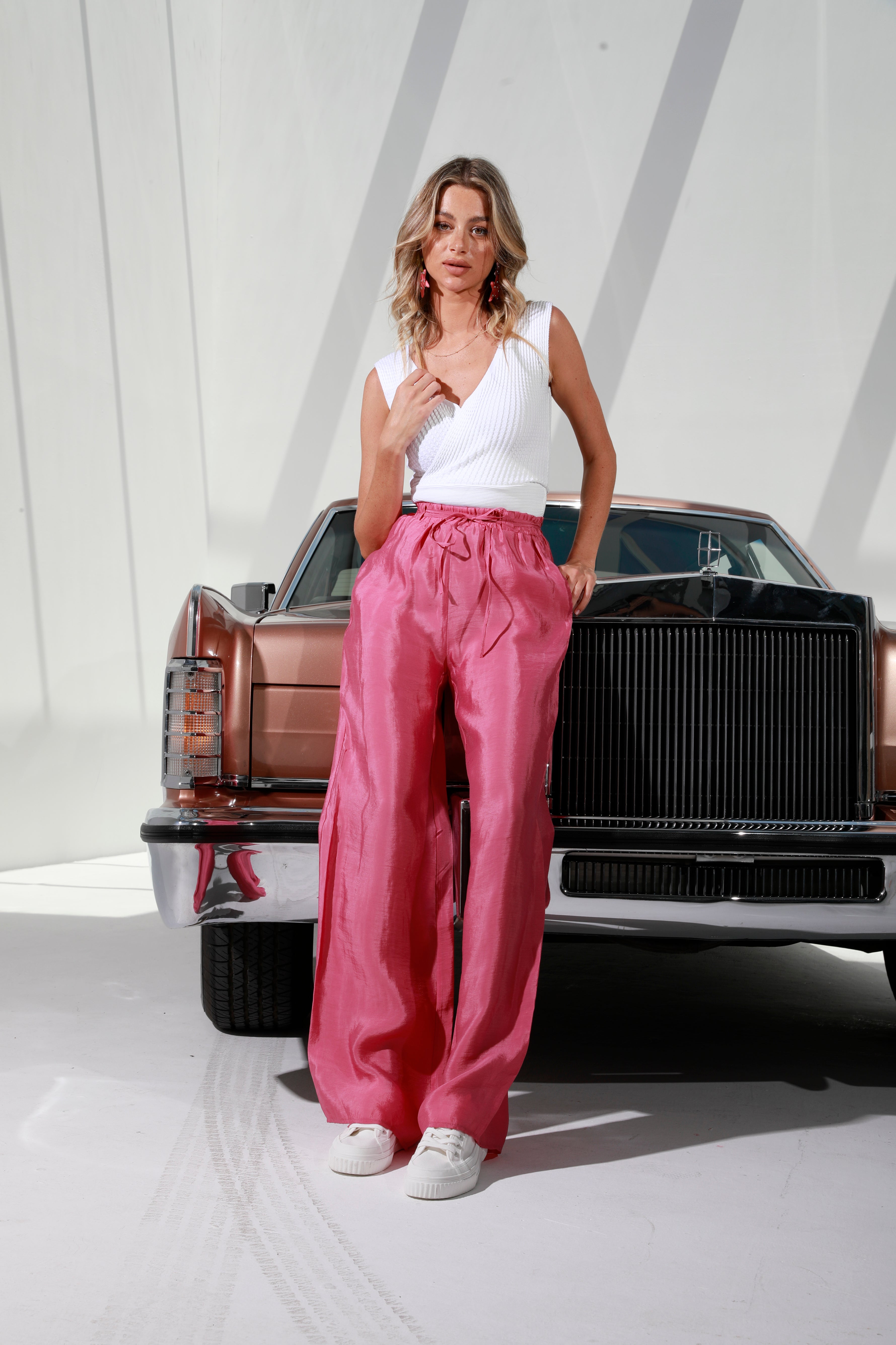 Hot pink | wide leg pants |drawstring |Risska